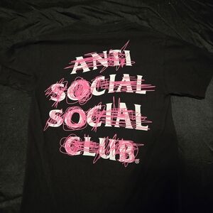 Anti Social Social Club Black Tee with Pink Logo